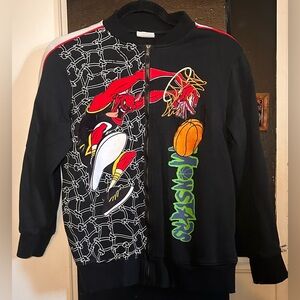 Kids Vintage Black Graphic Zip-Up Jacket Space Jam Basket Ball Monsters